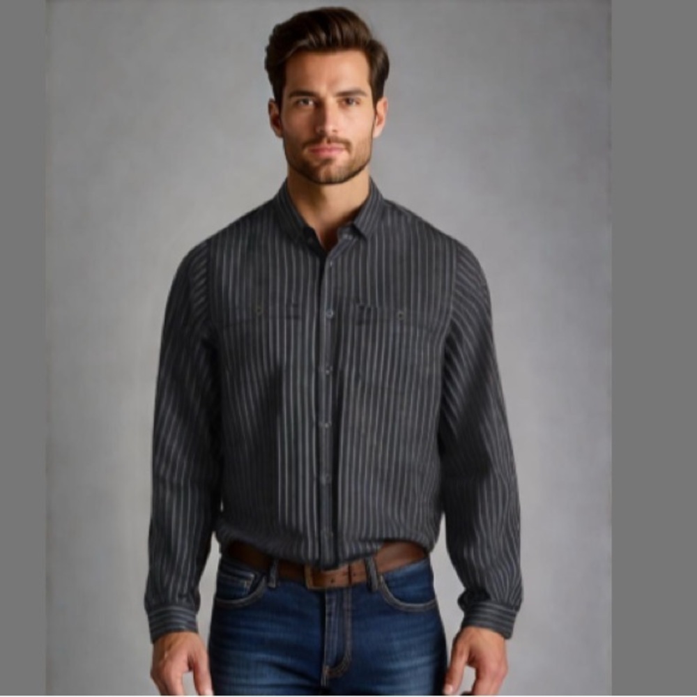 ZARA Blue Linen Slim Fit Shirt Medium